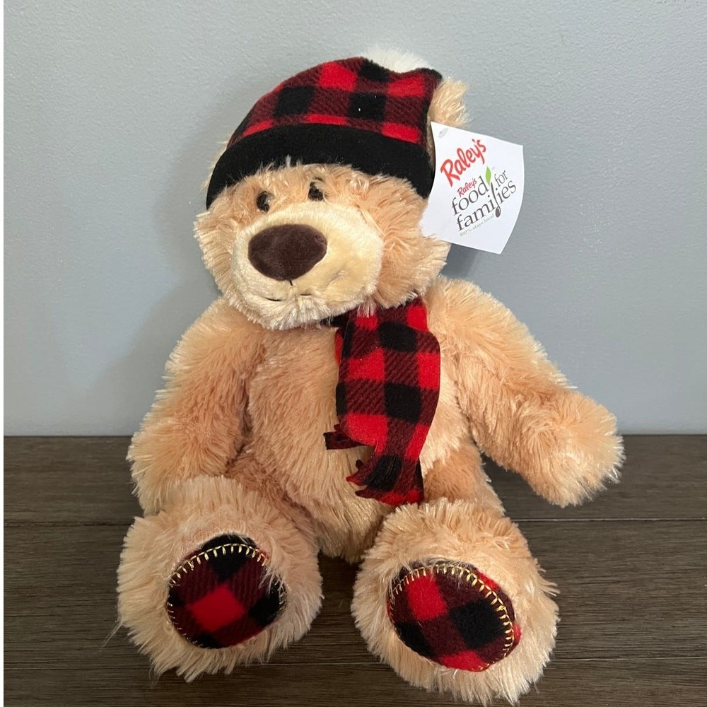 Mary Meyer Raleys Food for Families Teddy Bear Plush Buffalo Plaid Holiday 10"